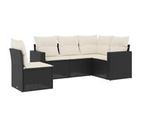 SYDE Set di mobili da giardino, 5 pezzi, in rattan sintetico, nero | Contenitore sotto sedile, cuscini spessi lavabili, design modulare per terrazza