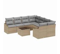 SYDE Set divano 9 pezzi beige e grigio chiaro rattan sintetico | Tavolo regolabile, cuscini in poliestere, resistente alle intemperie, contenitore nascosto, design modulare