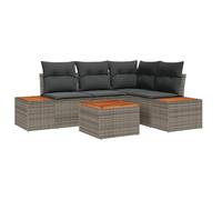 SYDE Set divano da giardino 4 posti grigio polyrattan legno | Modulare, resistente alle intemperie, borsa portaoggetti impermeabile, bassa manutenzione