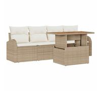 SYDE Set divano da giardino, 5 pezzi, beige crema | Polyrattan resistente ai raggi UV, stoccaggio nascosto, cuscini rimovibili, tavolo incluso