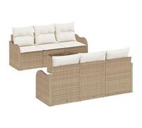 SYDE Set divano da giardino, 7 pezzi, beige, polyrattan | Tavolo in vetro temperato, cuscini in poliestere rimovibili, design modulare, leggero e resistente