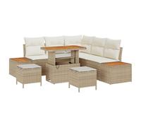 SYDE Set divano da giardino, 8 pezzi, in polirattan | Tavolo regolabile in altezza, cuscini con cerniera, telaio in acciaio, design modulare leggero