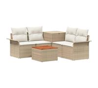 SYDE Set divano esterno 6 pezzi beige crema | Modulare polyrattan, telaio in acciaio, resistente alle intemperie, scatola portaoggetti