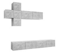 SYDE Set mobile TV 7 pezzi legno ingegneria grigio cemento | Sospensione moderna, capiente, facile da pulire, ideale per il soggiorno