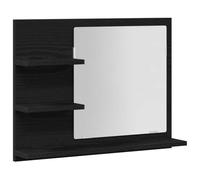 SYDE Specchio da bagno in legno di rovere nero, 60 x 10,5 x 45 cm | Montaggio a parete, scaffale portaoggetti, resistente all'umidità, riflesso chiaro