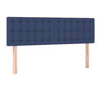 SYDE Testiera in tessuto blu, 144 x 5 x 78/88 cm | Altezza regolabile, gambe in legno, supporto per la schiena, tessuto traspirante