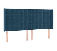 SYDE Testiera in velluto blu scuro, 203 x 16 x 118/128 cm | Gambe in legno robuste, altezza regolabile, supporto per leggere o guardare la TV, montaggio con manuale (lingua italiana non