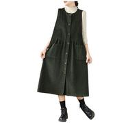 SYDUZAX Abito Scamiciato in Velluto a Coste con Bottoni Donna Abito Completo con Tasche Abito Casual in Velluto a Coste Autunno Inverno Abito Lungo Senza Maniche Largo di Media Lunghezza a Trapezio