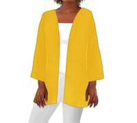 SYDUZAX Camicia da Donna Top in Cotone e Lino Kimono Cardigan Giacca Aperta sul Davanti Tinta Unita Manica a 3/4 Cardigan Estivo e Autunnale Cardigan Leggero da Donna Camicia Casual da Spiaggia Ampia