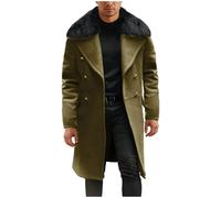 SYDUZAX Cappotto Invernale Uomo Foderato Pile Elegante Lungo con Bottoni in Tinta Unita Collo in Pelliccia Tasche Casual Caldo Confortevole