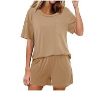 SYDUZAX Completi da Casa da Donna Completi da 2 Pezzi Set da Casa Set da Pigiama Oversize a Maniche Corte Top Tinta Unita T-shirt Larghe Casual Pantaloncini Pigiami