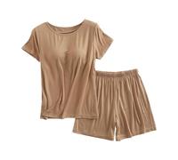 SYDUZAX Completi da Casa Donna Completi da 2 Pezzi Pigiami Set Top a Manica Corta Reggiseno Incorporato Pantaloni a Gamba Larga Indumenti Pigiami Indumenti da Notte Larghi e Confortevoli Tinta Unita