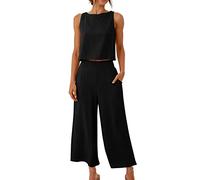SYDUZAX Completi Donna Sportivi Estivi 2 Pezzi Canotta Girocollo Senza Maniche con Bottoni Decorati + Pantaloni Larghi con Tasche Tuta Donna Estiva Pigiama Ampio e Comodo da Indossare per la Casa