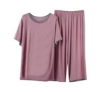 SYDUZAX Completi Estivi Donna Set da Donna in due Pezzi per la Casa Top Ampio a Maniche Corte e Set di Pantaloni a Gamba Larga a tre Quarti Pigiama Morbido e Confortevole Set Pigiama in Tinta Unita