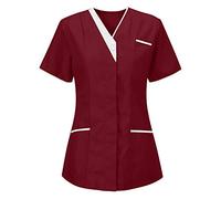SYDUZAX Donna Infermiera Estiva con Scollo a V da Donna Uniforme da Infermiera Sanitaria con Tasche Clinica Cameriera Etichetta Camicia Uniforme Uniforme Medica Estiva Sottile