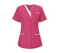 SYDUZAX Donna Infermiera Estiva con Scollo a V da Donna Uniforme da Infermiera Sanitaria con Tasche Clinica Cameriera Etichetta Camicia Uniforme Uniforme Medica Estiva Sottile