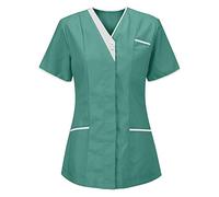 SYDUZAX Donna Infermiera Estiva con Scollo a V da Donna Uniforme da Infermiera Sanitaria con Tasche Clinica Cameriera Etichetta Camicia Uniforme Uniforme Medica Estiva Sottile
