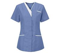 SYDUZAX Donna Infermiera Estiva con Scollo a V da Donna Uniforme da Infermiera Sanitaria con Tasche Clinica Cameriera Etichetta Camicia Uniforme Uniforme Medica Estiva Sottile