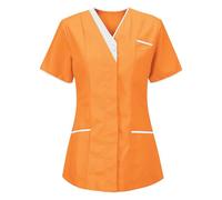 SYDUZAX Donna Infermiera Estiva con Scollo a V - Uniforme da Infermiera Sanitaria con Tasche Clinica Cameriera Etichetta Camicia da Medicina Estiva Sottile