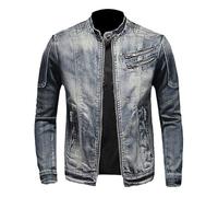 SYDUZAX Giacca di Jeans Uomo Offerte Giacca in Denim Vintage a Maniche Lunghe Tinta Unita Girocollo con Cerniera e Tasche Giacca Elegante Casual Slim Fit Classica in Stile Western