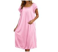 SYDUZAX Pigiama Donna Estivo Camicia da Notte Raso Donna Camicia da Notte Seta Donna Girocollo Camicia da Notte Lunga a Maniche Corte Sottoveste in Raso Camicia da Notte per la Casa in Tinta Unita