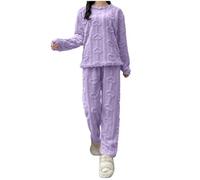 SYDUZAX Pigiama Donna Invernale Nuovo Offerte Set da 2 pezzi Pigiama di Flanella Spessa Soffice Set da Pigiama a Maniche Lunghe in Pile Set da Salotto Morbido Caldo per la Casa con Felpa e Pantaloni