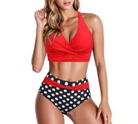 SYDUZAX Set Bikini a Vita Alta Donna Costume Donna Due Pezzi Top Bikini Push-up Imbottiti Reggiseno + Slip Bikini Semplice Tinta Unita Set Tankini Bikini Donna Mare