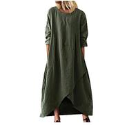 SYDUZAX Vestiti Estivi Lungo da Donna Abiti in Lino Italiano Taglie Forti Orlo Irregolare Mezza Manica Abiti Lunghi Girocollo Abito Pullover Casual Abito Ampio Semplice Abiti da Festa per Uscire