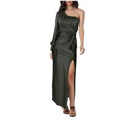 SYDUZAX Vestito Monospalla Donna Vestito Lungo con Spacco Alto Vestito Lungo da Discoteca per Feste Vestito da Cocktail da Sera Sexy in Raso da Donna Vestit da Damigella Elegante