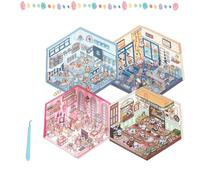 SYDXGD 3D House Sticker Set,4 Sets DIY 3D House Stickers,3D Sticker Scene,Sticker Room,Room Sticker Book,Sticker Book for Adults,Sticker Scene,Suitable for Adults to Relieve Stress (Large)
