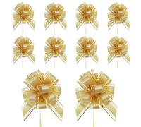 SYEYCW 10 Pezzi Oro Fiocchi da Tirare, 18cm Organza Fiocchi per Confezioni Regalo, Grandi Coccarde Archi da Regalo Fiocchi, per Matrimonio, San Valentino, Natale, Compleanno, Decorazioni Regalo