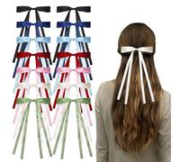 SYEYCW 14 Pezzi Fiocco Capelli Donna, Fiocchi per Capelli Colorati, Fermagli per Capelli a Fiocco con Coda Lunga, Fiocchi per Capelli a Nastro di Raso con Fermagli in Metallo, per Donne