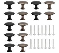 SYEYCW 14 Pezzi Vintage Pomello per Mobili, 30mm Rotonde Antiche Chic Pomelli, Foro Singolo Maniglie per Cassetti con 14 Viti Abbinate, per Armadietti, Cassetti, Cucina, Bagno, Nero, Bronzo