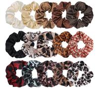 SYEYCW 15 Pezzi Scrunchies per Capelli, Morbidi Multicolori Leopardata Tinta Unita Fascette Scrunchies, Elastici Scrunchies in Raso, Porta Coda di Cavallo Accessori per Capelli, per Ragazze e Donne