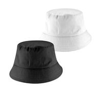 SYEYCW 2 Pezzi Cappello da Pescatore Estivo Unisex, 58-60cm Poliestere Bucket Hat, Protezione del Sole da Spiaggia, Pieghevole Cappello Pescatore Uomo Donna, per Escursionismo, Campeggio, Bianca, Nero