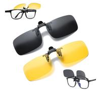 SYEYCW 2 Pezzi Clip su Occhiali da Sole, 1 Day & 1 Night Vision Occhiali da Sole Lenti Polarizzate da Uomo Donna, Clip per Occhiali da Guida Notturna Antiriflesso per Guida e Gli Sport All'Aria Aperta
