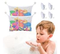SYEYCW 2 Pezzi Rete Porta Giochi Bagnetto, Organizzatore Giocattoli Bagno con 4 Ganci Ventosa & 4 Ganci Adesivi, Giocattoli da Bagno per Bambini Rete, Giocattoli per Il Bagno in Rete Sacca a Rete