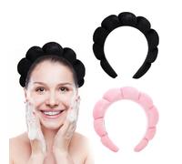 SYEYCW 2 Pezzi Spa Fascia per Capelli da Donna, Fascia Morbida per in Spugna, Fascia per Trucco, Cerchietto Skincare, per Lavaggio Viso, Cura Della Pelle, Struccante, Doccia, Yoga (Nero, Rosa)