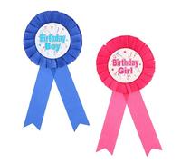 SYEYCW 2 Pezzi Spille di Compleanno, Distintivo Rosetta Ragazzo e Ragazza, Blu e Rosa Distintivo di Compleanno Set di Decorazione, Accessorio per i Bambini Decorazione di Partito Supplementi