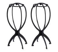 SYEYCW 2 Pezzi Supporto per Parrucca Nero, 35cm / 13.78inch Porta Parrucca Donna in Plastica, Pieghevole Portatile Supporto per Parrucche Asciugabile di Capelli Corti, Porta per Parrucche per Viaggi