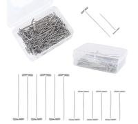 SYEYCW 200 Pezzi Perni a T per Teste di Parrucche, 27mm & 38mm Perni a T Dritti per Parrucche con Una Scatola di Plastica, per Artigianato, Lavoro a Maglia, Cucito Gioielli, Argento
