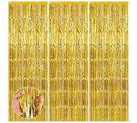 SYEYCW 3 Pezzi 1m x 2.5m Tende con Frange in Lamina Oro, Frangia Tende Festa Sfondo, Tende Metalliche Tinsel, per Feste di Compleanno, Baby Shower, Matrimoni, Decorazioni Natalizie (Oro)
