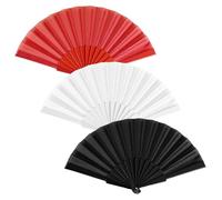 SYEYCW 3 Pezzi Ventaglio Pieghevole a Mano, Ventagli Pieghevole Cinese in Tessuto Portatili, per Danza, Spettacoli, Festival, Matrimonio, Decorazione per la Casa, Nero, Bianco, Rosso