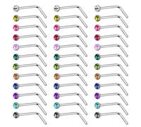 SYEYCW 36 Pezzi Piercing Naso Brillantino, 20G Nose Stud Bone Pin, Forma di L Dritto, Acciaio Inossidabile, Nostril Gioielli per Donne e Uomini