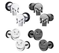 SYEYCW 4 paia di orecchini a forma di teschio, in acciaio inox, anallergici, a forma di teschio, stile punk, orecchini decorativi con viti, fibbie per orecchie, gioielli per uomini e donne