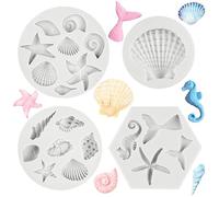 SYEYCW 4 stampi in silicone per artigianato, stampi per fondente a tema marino, stampi per argilla, stampi da forno per cioccolato, caramelle, torte, cupcake, biscotti, argilla polimerica, fai da te
