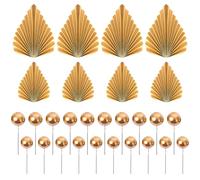 SYEYCW 48 Pezzi Oro Decorazioni Torta, 8 Pezzi Decorazioni Torta Foglia di Palma in Carta, 40 Pezzi Toppers Torta Palla Rotonda, Decorazioni Inserto Torta Fai da Te, per Matrimonio, Compleanno