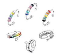 SYEYCW 6 Pezzi Anello Antistress, Anxiety Ring Donna con Perline Regolabile, Anelli con Spinner Perline a Dito Aperto, Anelli Anti-Ansia Regali, per Donna Ragazza Figlia Mamma Moglie Unisex
