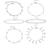 SYEYCW 6 Pezzi Cavigliera da Donna, Elegante Cavigliera Argento, Catena Braccialetti Regolabile, Stile Classico e Raffinato con Cavigliere, Accessori Estivi Eleganti, per Donne e Adolescenti