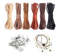 SYEYCW 6 Pezzi Corde in Pelle per Creazione di Gioielli, 30M 2.6mm Corda Piatta in Pelle Scamosciata Finta con 100 Pezzi Accessori Chiusura, per Realizzare Braccialetti Collana, Pendenti Fai Da Te